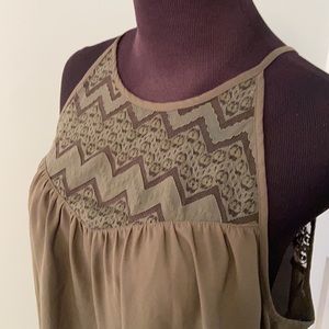 Candie’s from Kohl’s Olive Green Halter Tank with Keyhole Back and Zig-zag Lace